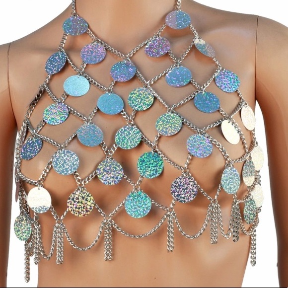 Sequin crop top rave festival harness mermaid - Picture 2 of 8